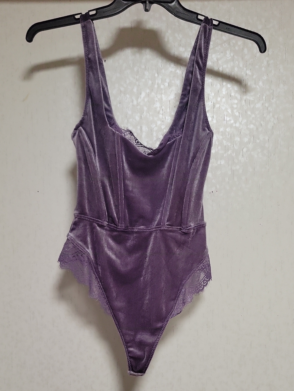 Forever 21 Lavender Lace-Trim Velvet Bodysuit